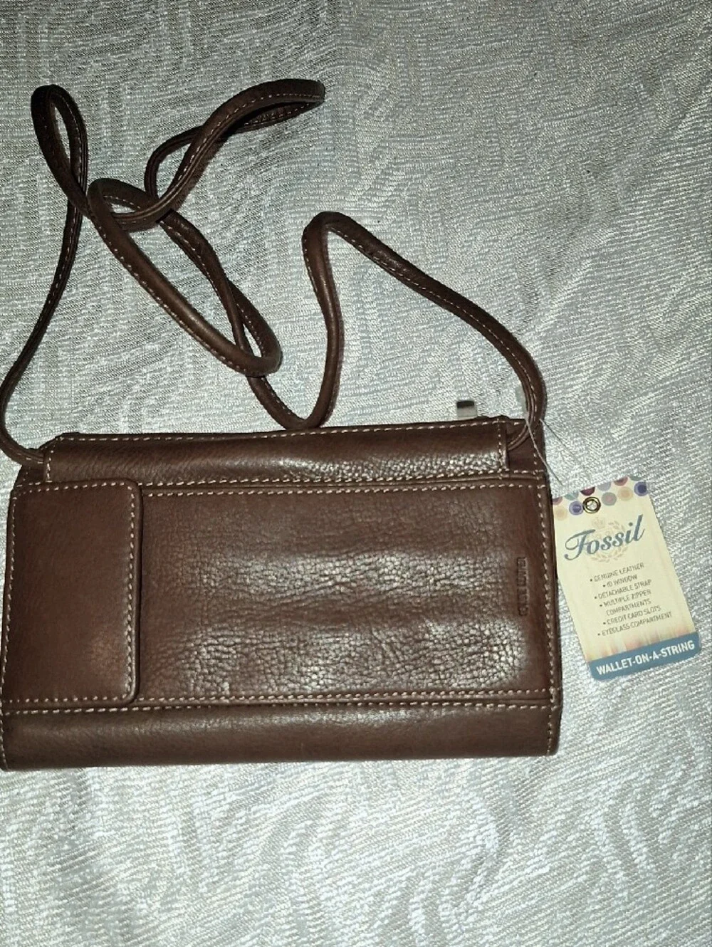 Fossil Brown Pebbled Leather Crossbody Wallet